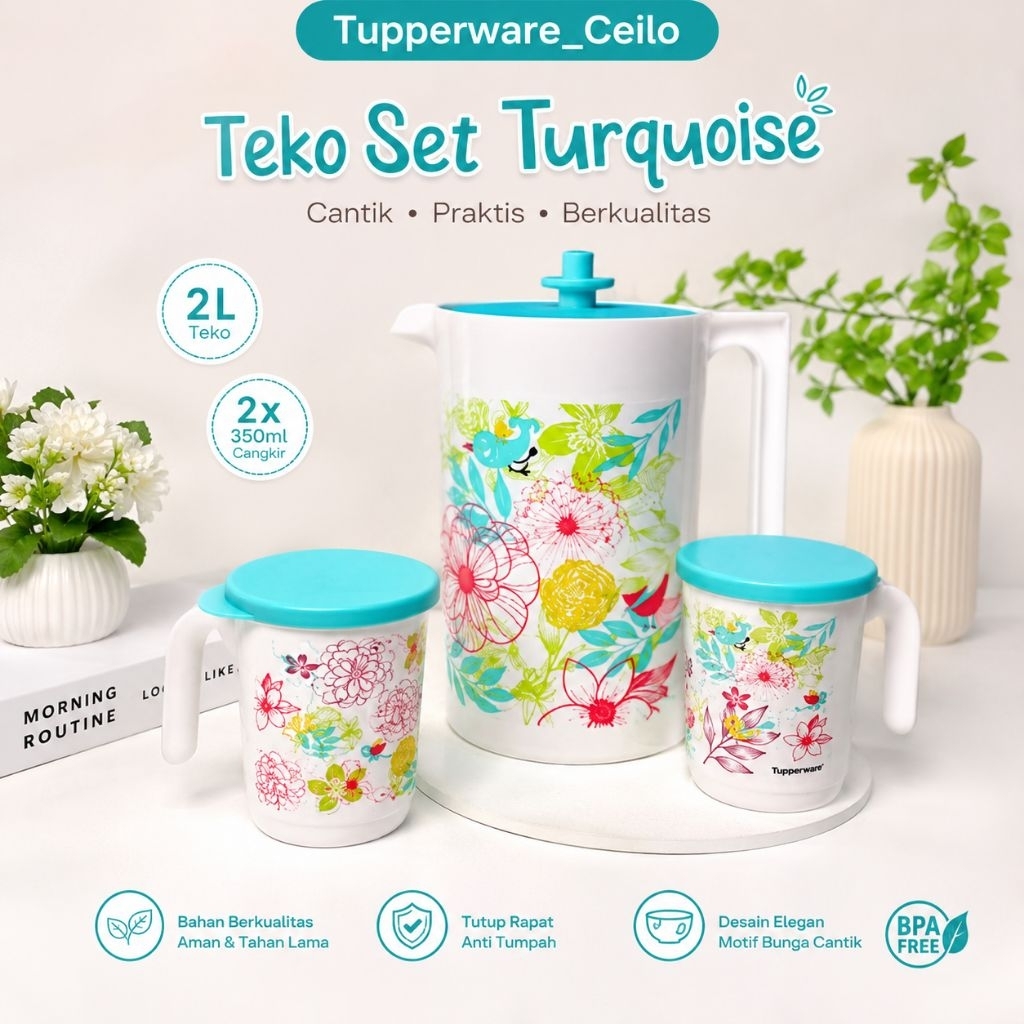 Teko Set Turquoise+2 Cangkir Tupperware