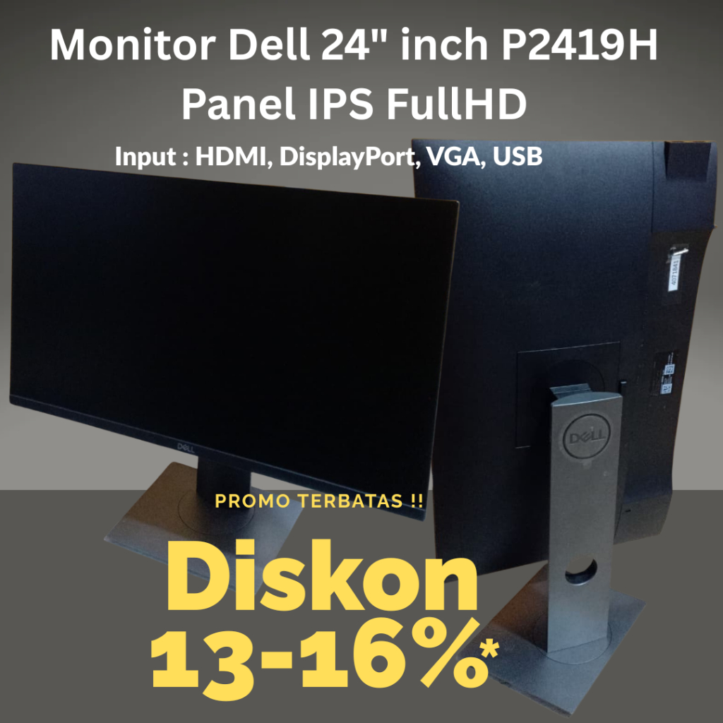 Monitor Dell 24" inch IPS Monitor P2419H FHD Frameless Seken