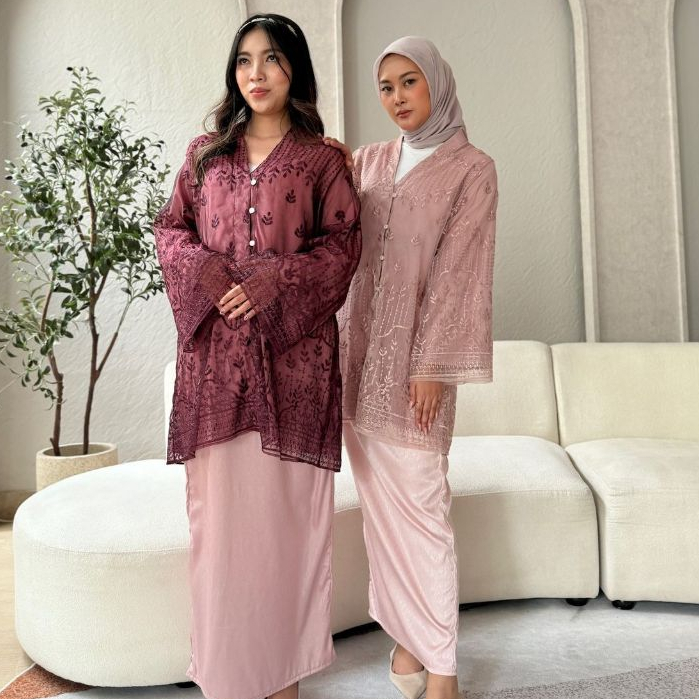 Marisa Oneset - One Set Tunik Tulle Bordir Lebaran Kondangan - Tunik Setelan Rok