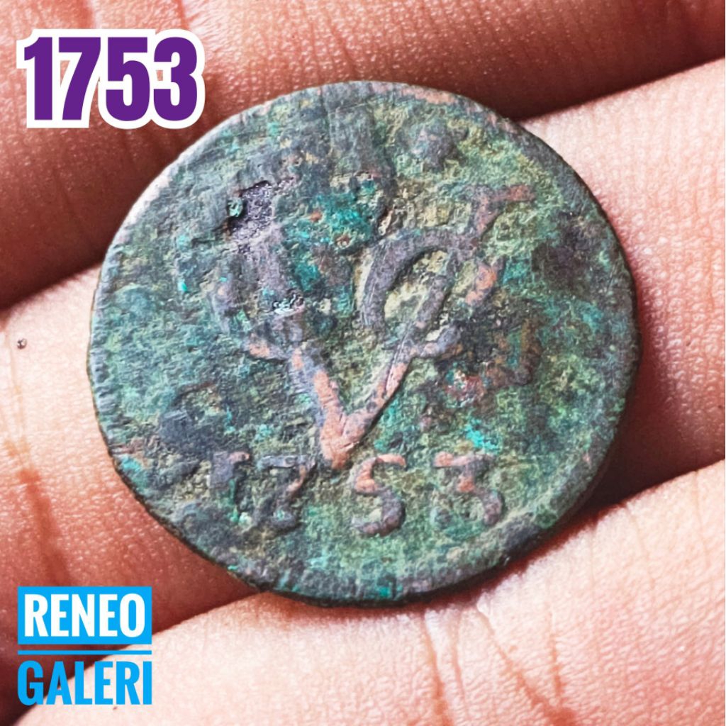 Koin VOC tahun 1753 Zeeland asli korosi uang kuno duit logam lama Zaman pendudukan Belanda original 