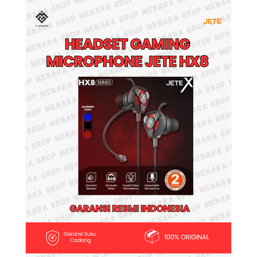 Headset Gaming JETE HX8 - Detachable Mic, Noise Cancelling, Desain Ergonomis