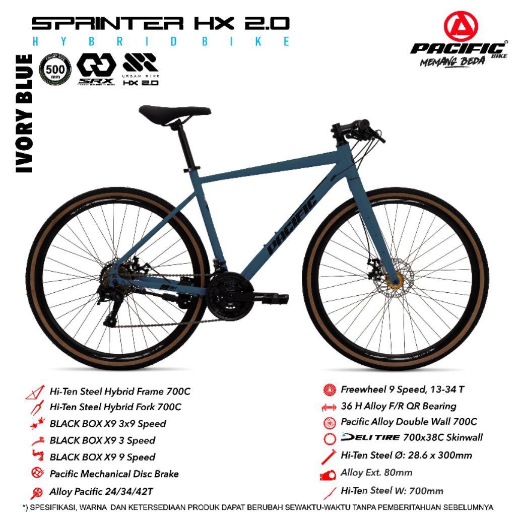 Sepeda Balap Sprinter HYBRID HX 2.0 Roadbike Pacific 3x9 speed