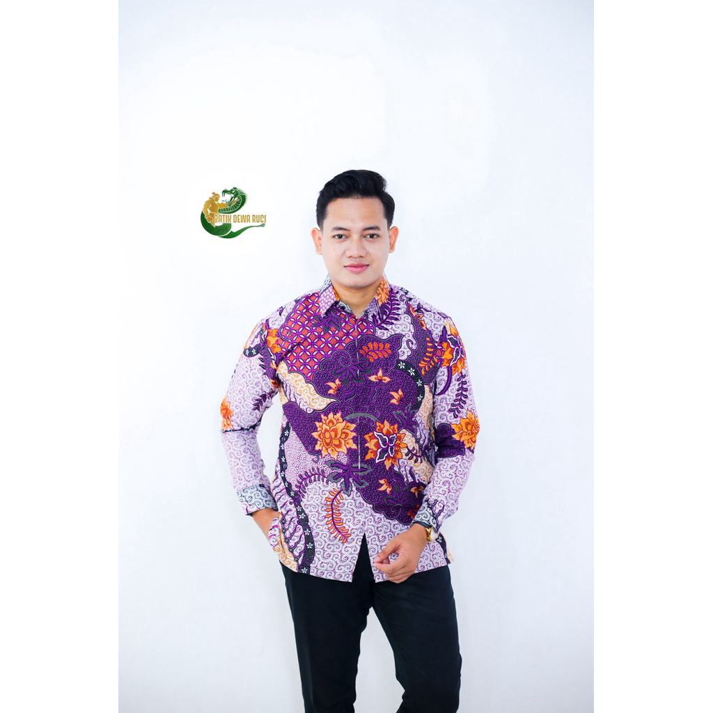 Batik Joglo Solo Kemeja Batik Kembang Rambat Ungu Batik Pria Full Furing Bahan Katun Halus High Qual