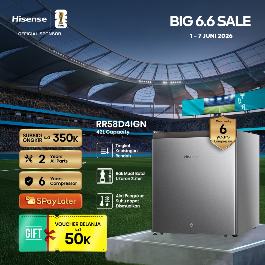 Hisense RR58D4IGN Kulkas Mini Portable 42L Silver