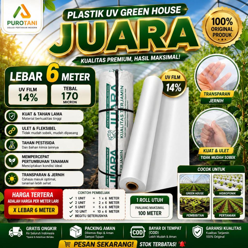 Plastik UV Juara lebar 6 meter 170 Microns