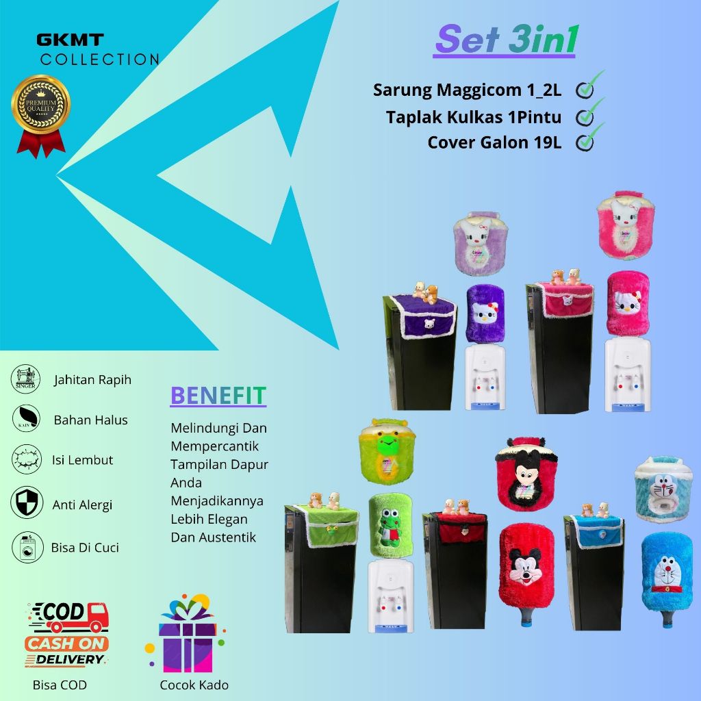 Set 2in1 Sarung Galon 19 Liter Taplak Kulkas 1Pintu Bahan Bulu Halus