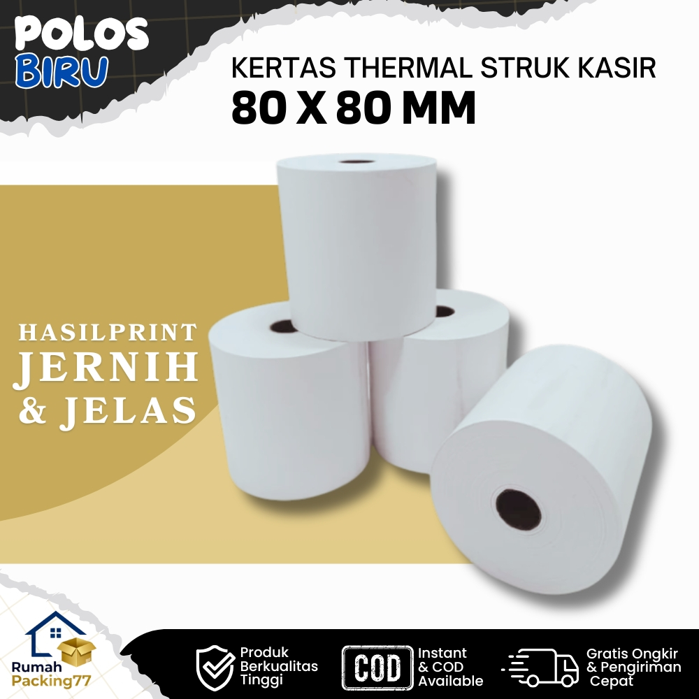 POLOS BIRU Kertas Thermal Struk Kasir 80x80 mm