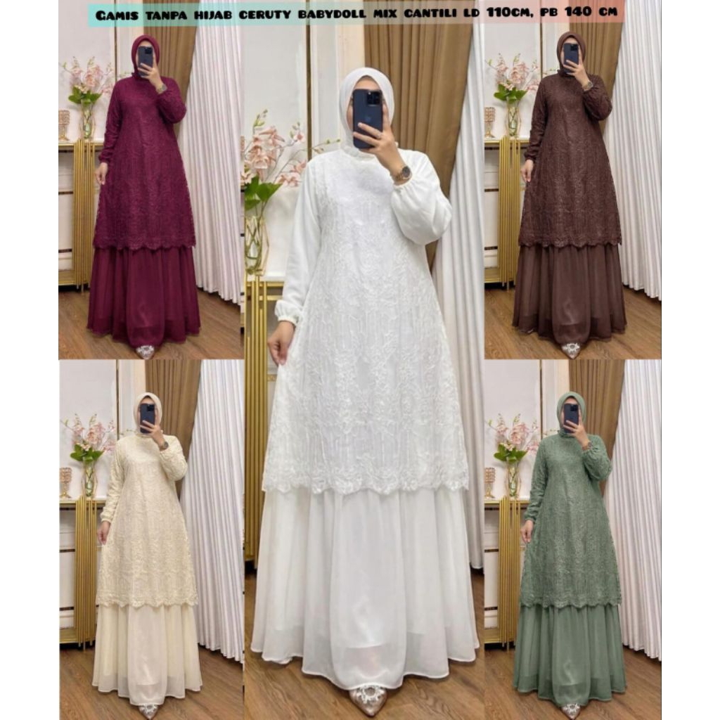 GAMIS BAHAN CERUTY MIX BROKAT MODEL TERBARU GAMIS MEWAH MURAH