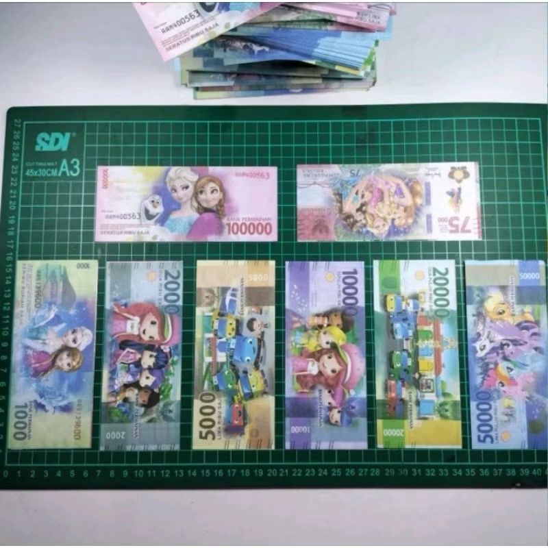 1000 lembar Duit duitan mainan uang monopoli motif gambar karakter campur