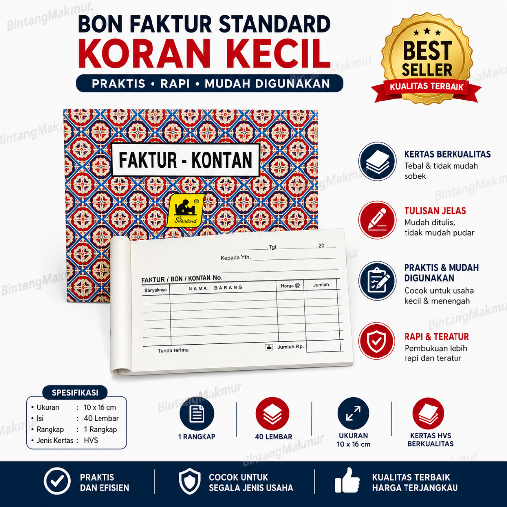 Bon Faktur 1 Ply Kecil Standard, Buku Nota Kontan Koran