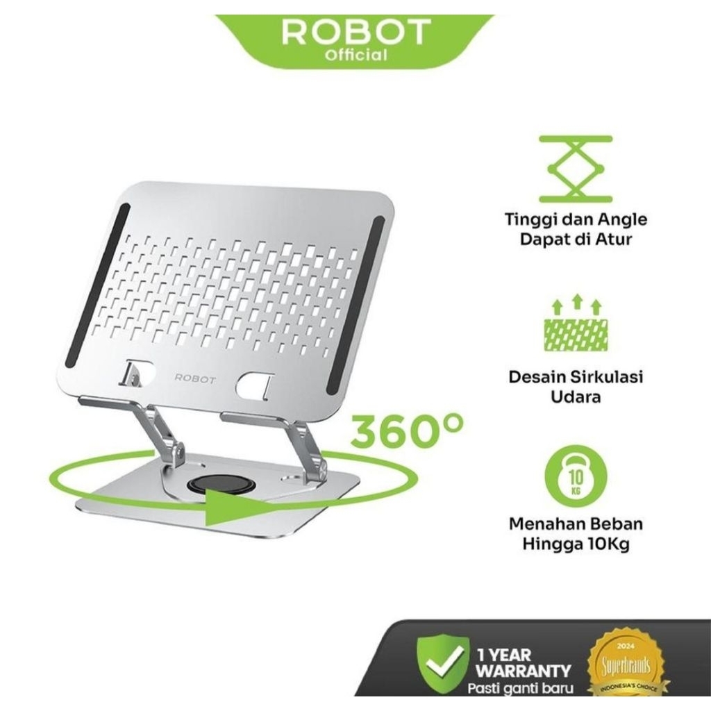 ROBOT RT-LS06S
Laptop Holder Kuat Rotateable 360° Holder Laptop Dingin Aluminium Alloy Stand Silver 