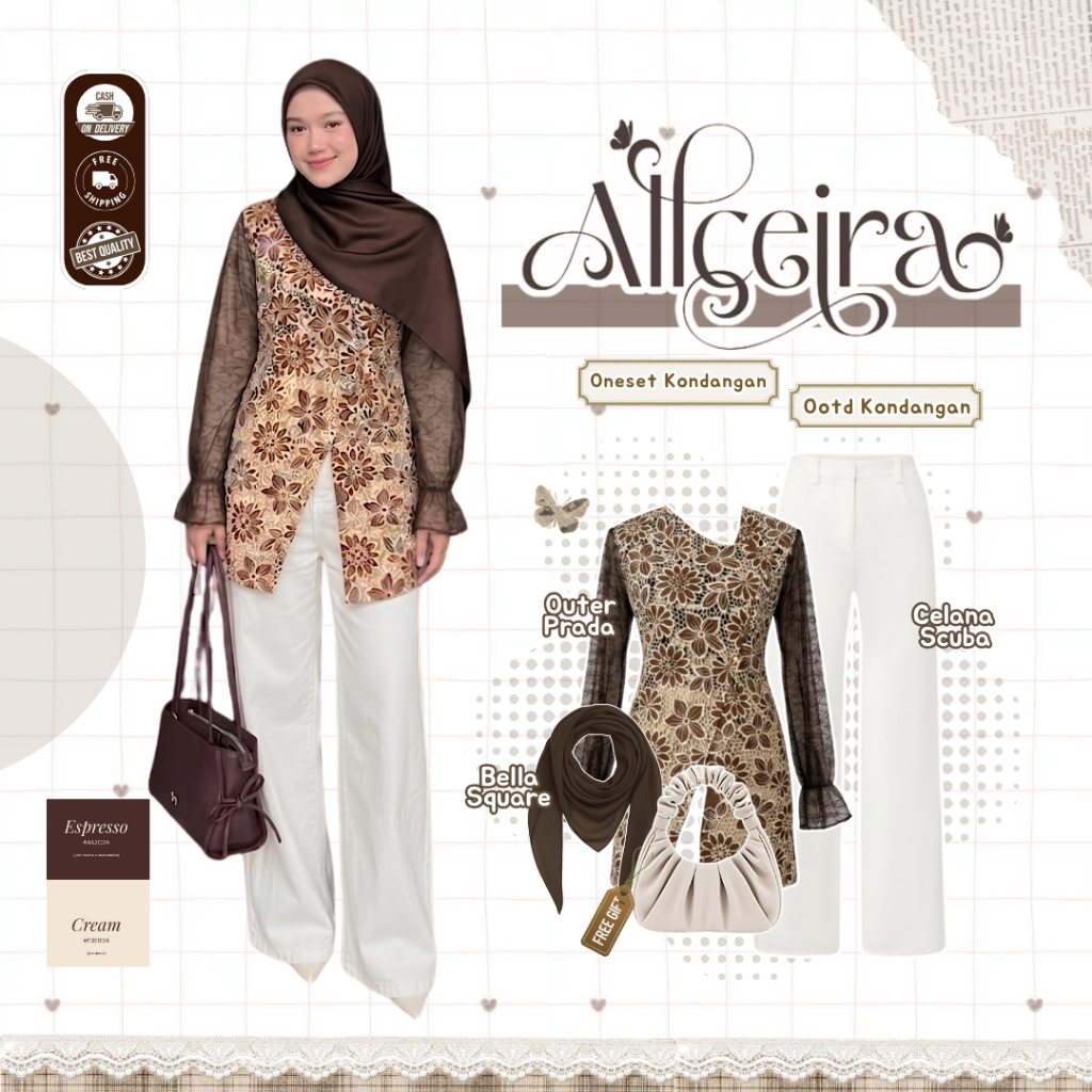 3In1 Set Hijab Kondangan ( Bella Square + Outer Prada + Celana ) Oneset Kondangan Viral - CLA16