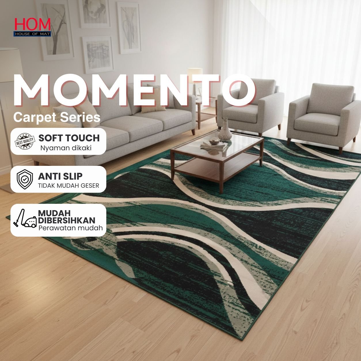 [HOM RUG] TERBARU KARPET LANTAI MINIMALIS MOTIF MOMENTO 160 X 210