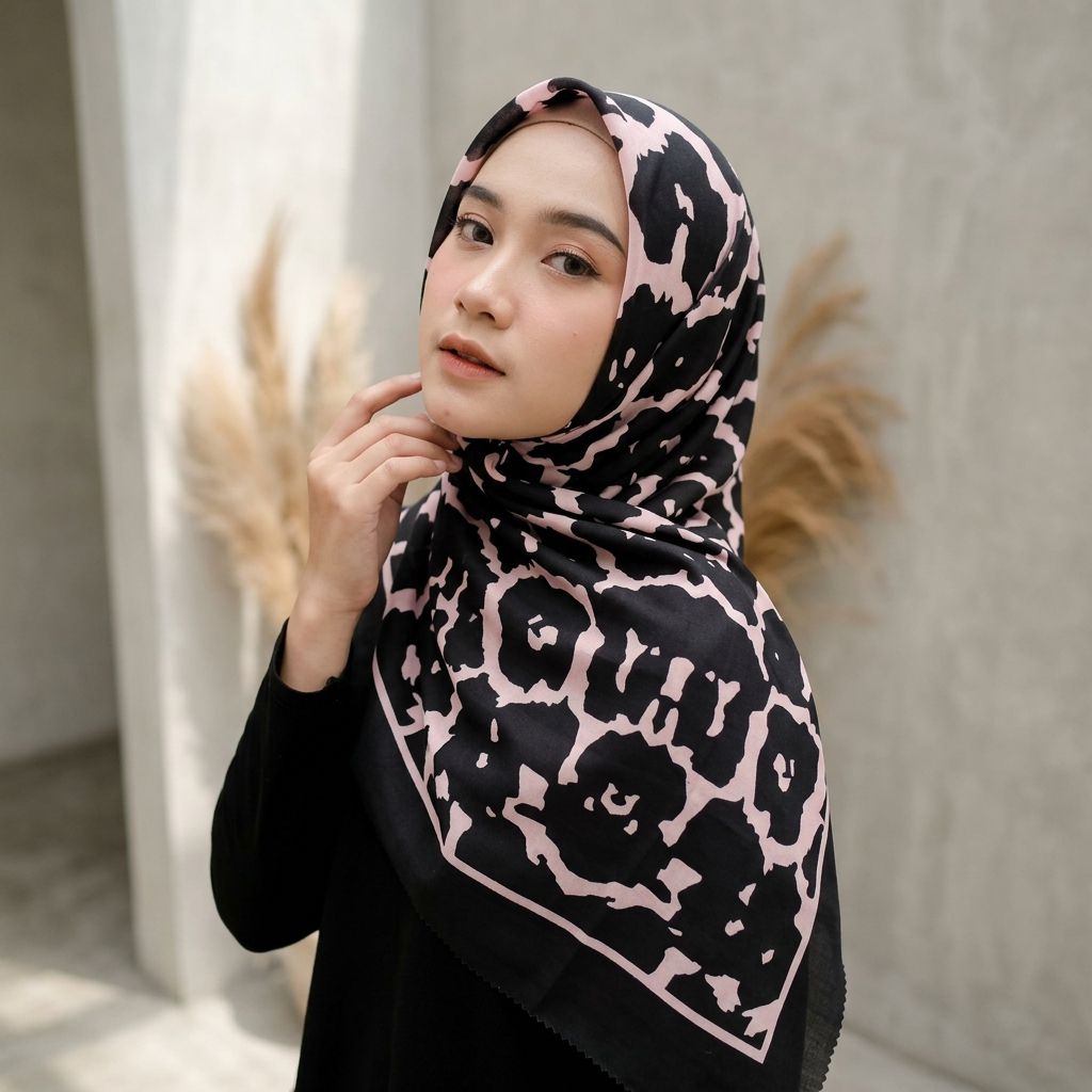 HIJAB VOAL MOTIF KODE LEOPARD HITAM/HIJAB VOAL TERBARU/HIJAB VOAL KEKINIAN
