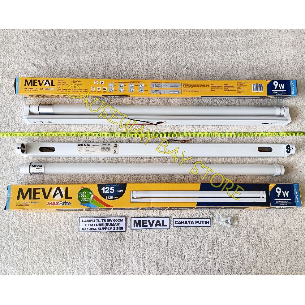 LAMPU TL T8 LED 9W CAHAYA PUTIH 1 SET (LAMPU + RUMAH) MEVAL