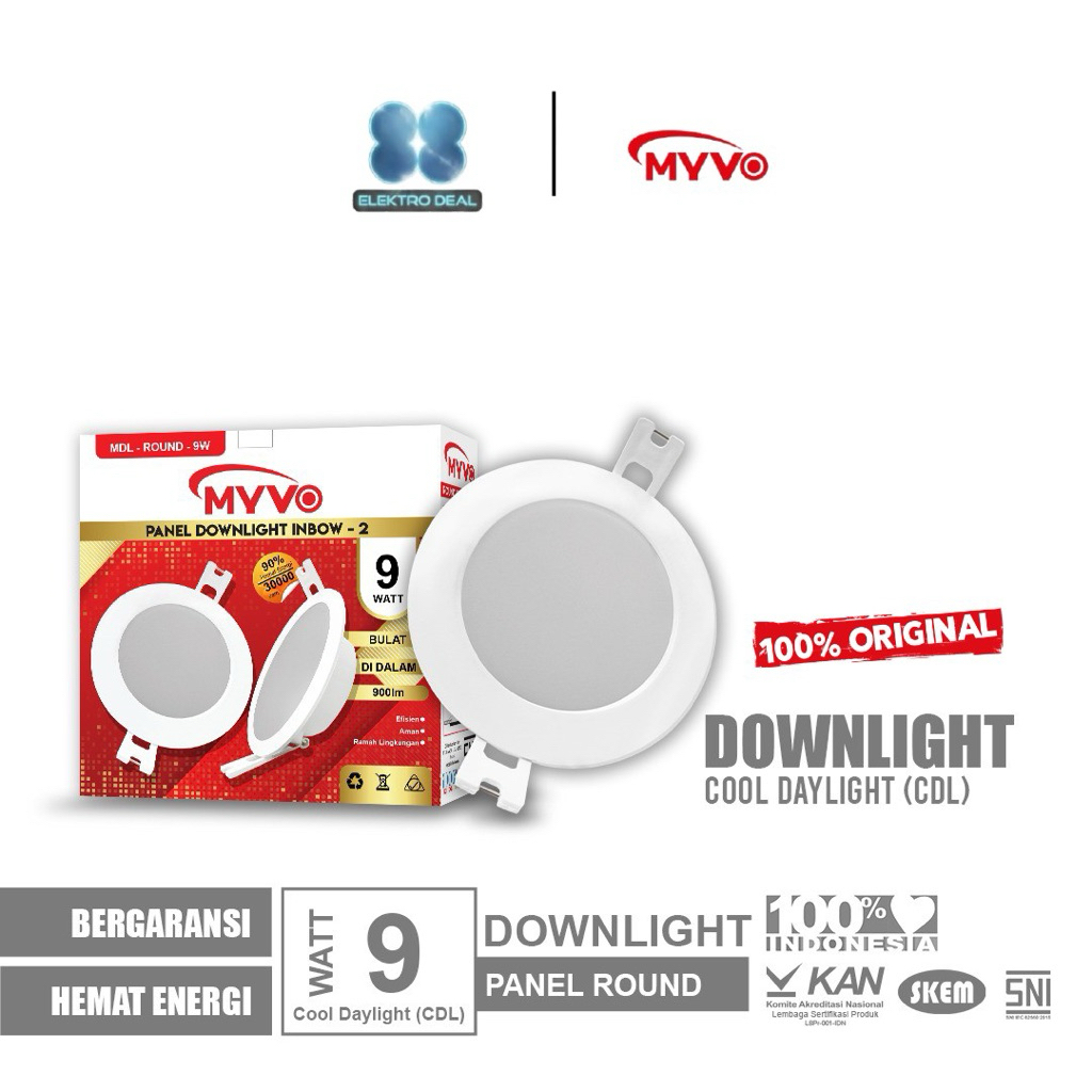 MYVO Lampu LED Downlight 9 Watt Panel Round Inbow Cahaya Putih
