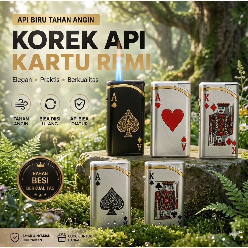 Korek api bara Card Series refillable colourful metal case SNI