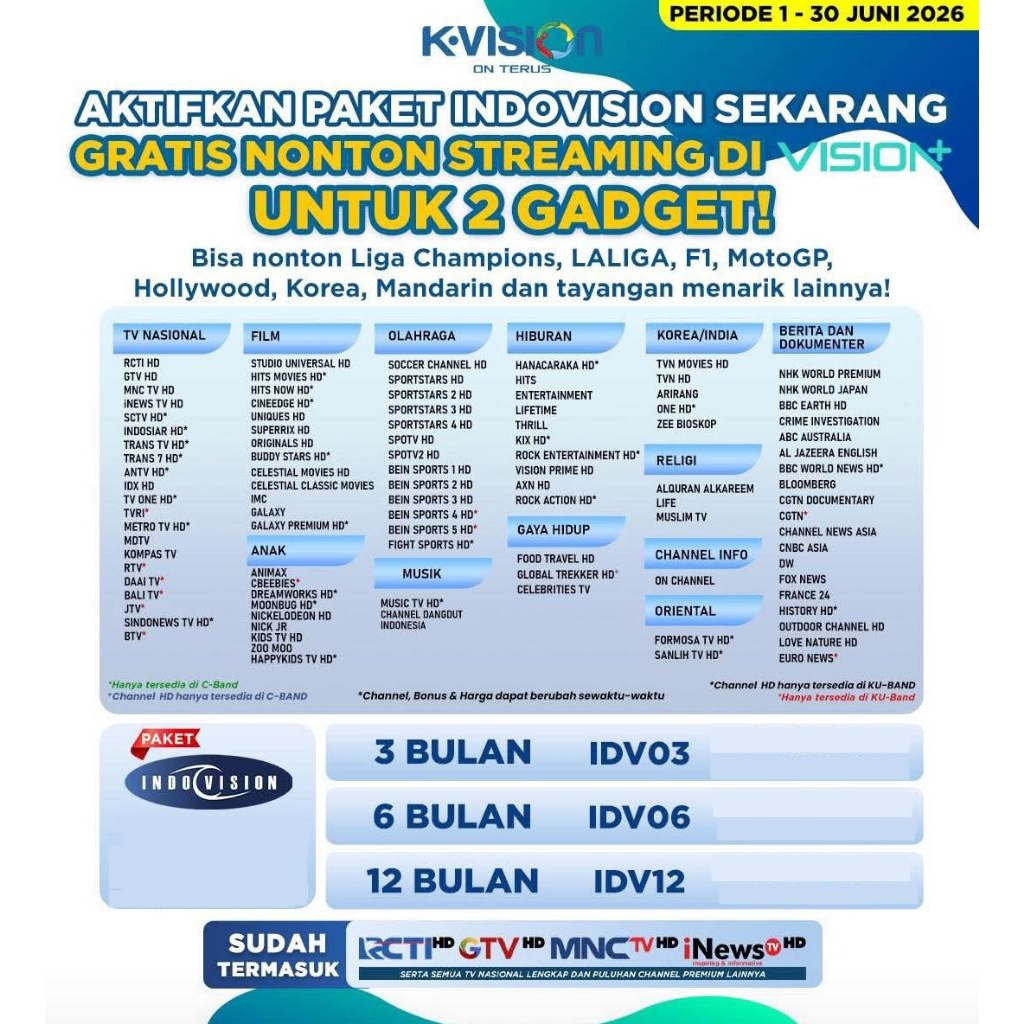 Voucher K Vision Paket Indovision K-Vision 30 Hari