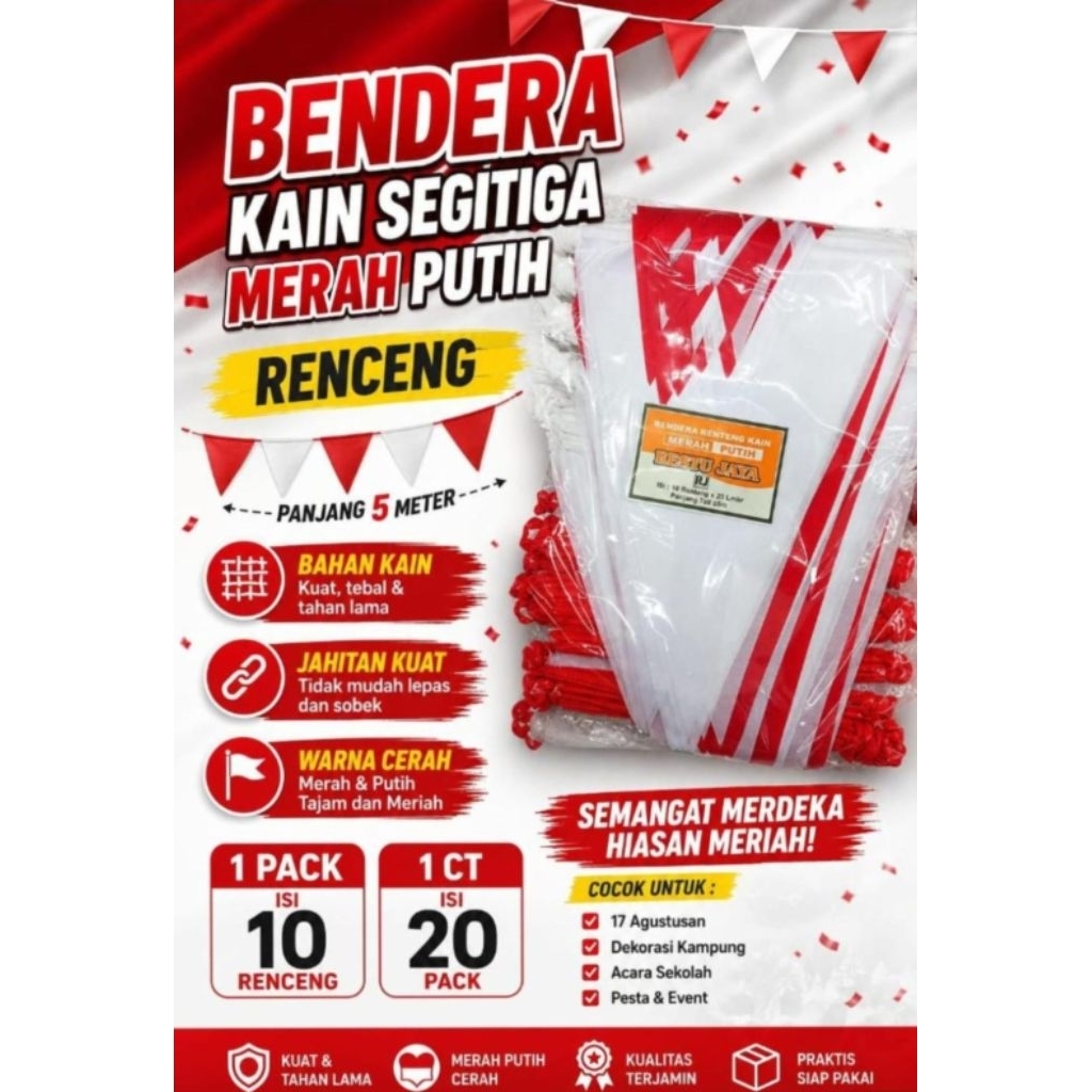 BENDERA SEGITIGA PANJANG 5 METER7 BENDERA UMBUL UMBUL I RAWIS RAWIS SEGITIGA BENDERA INDONESIA DEKOR