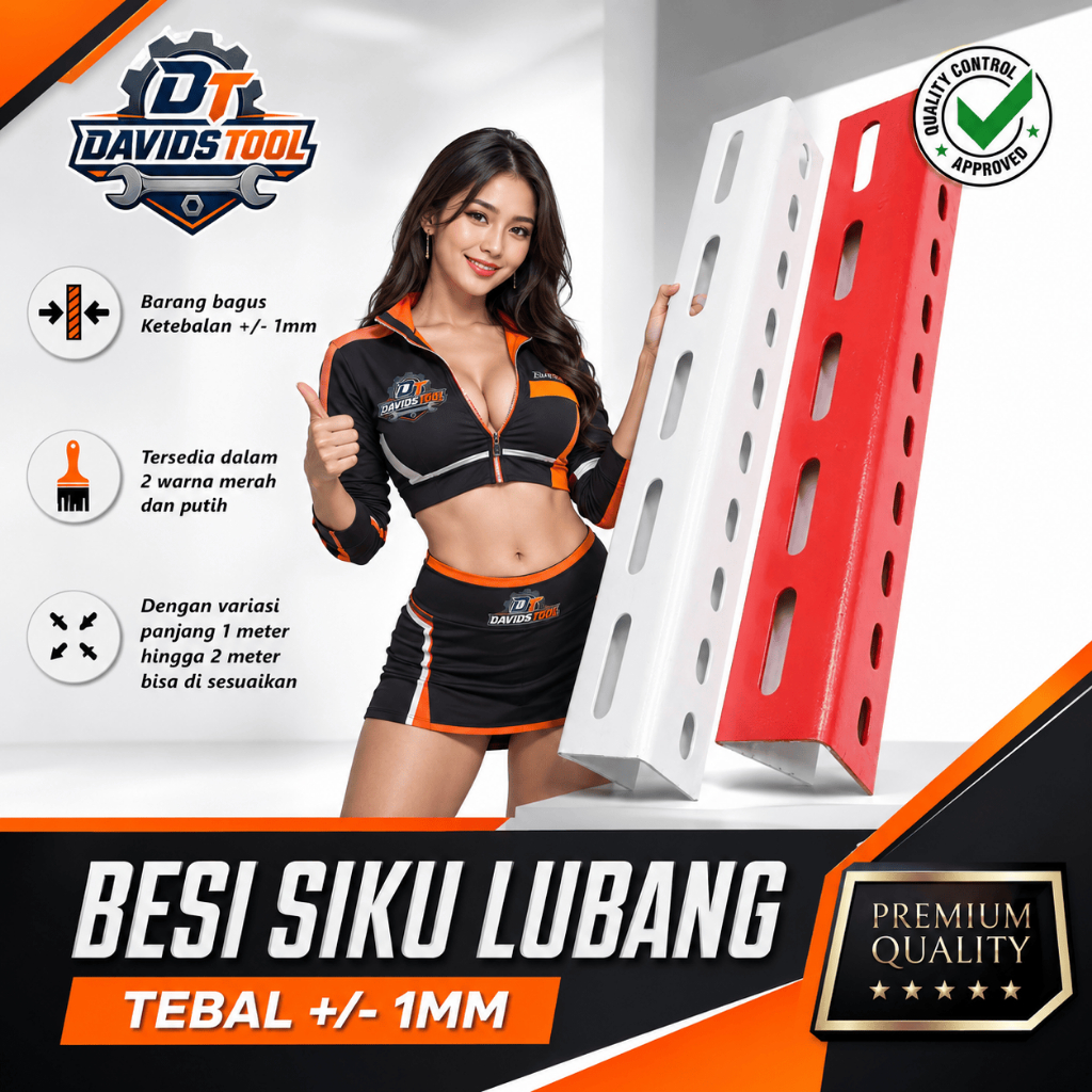 Besi Siku Rak Serbaguna Lubang Panjang Tebal Merah Putih