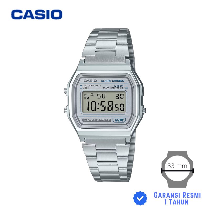 JAM TANGAN CASIO A158WEA-7 SILVER - A158WEA-7DF Digital Strap Stainless Steel