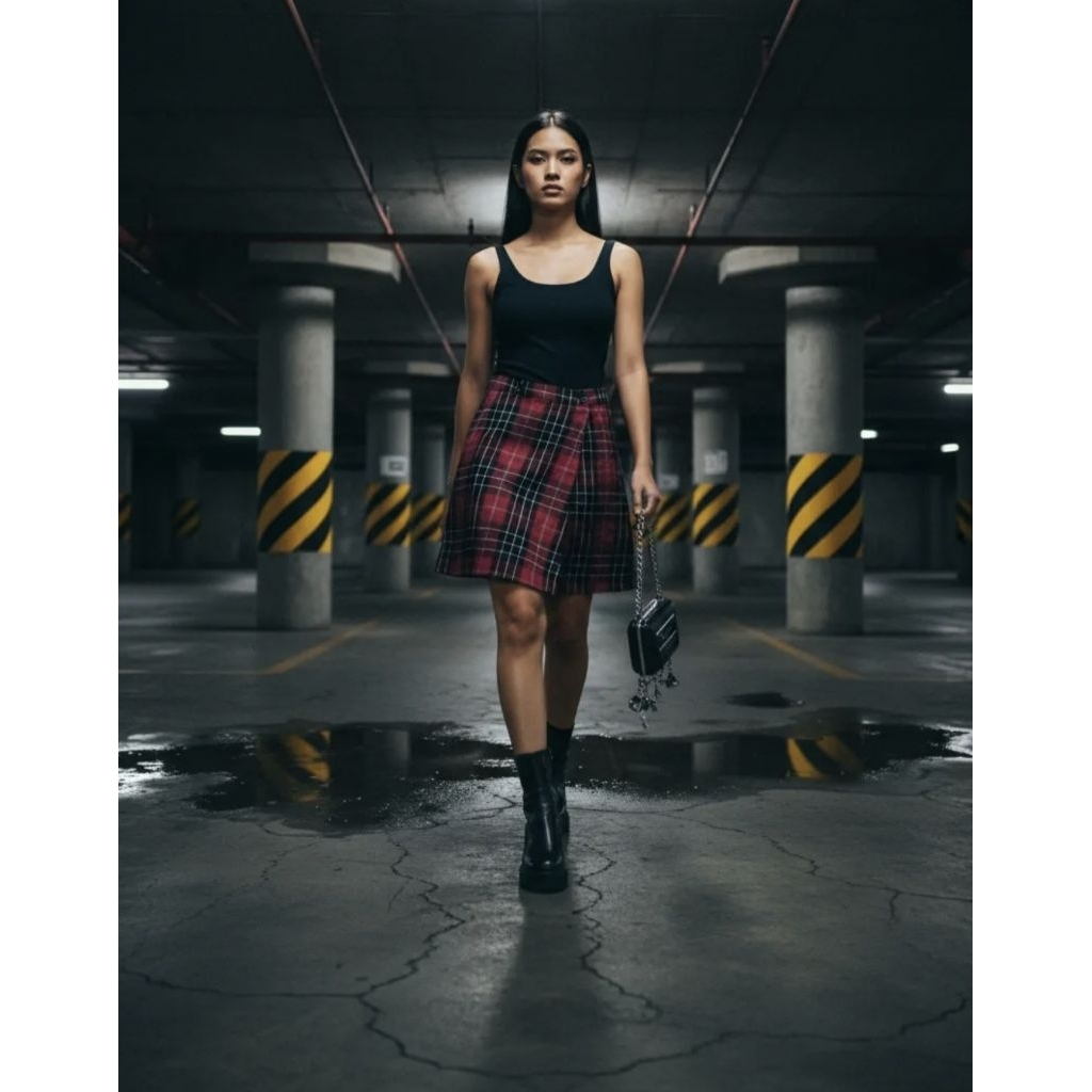 rokcel tartan merah preloved