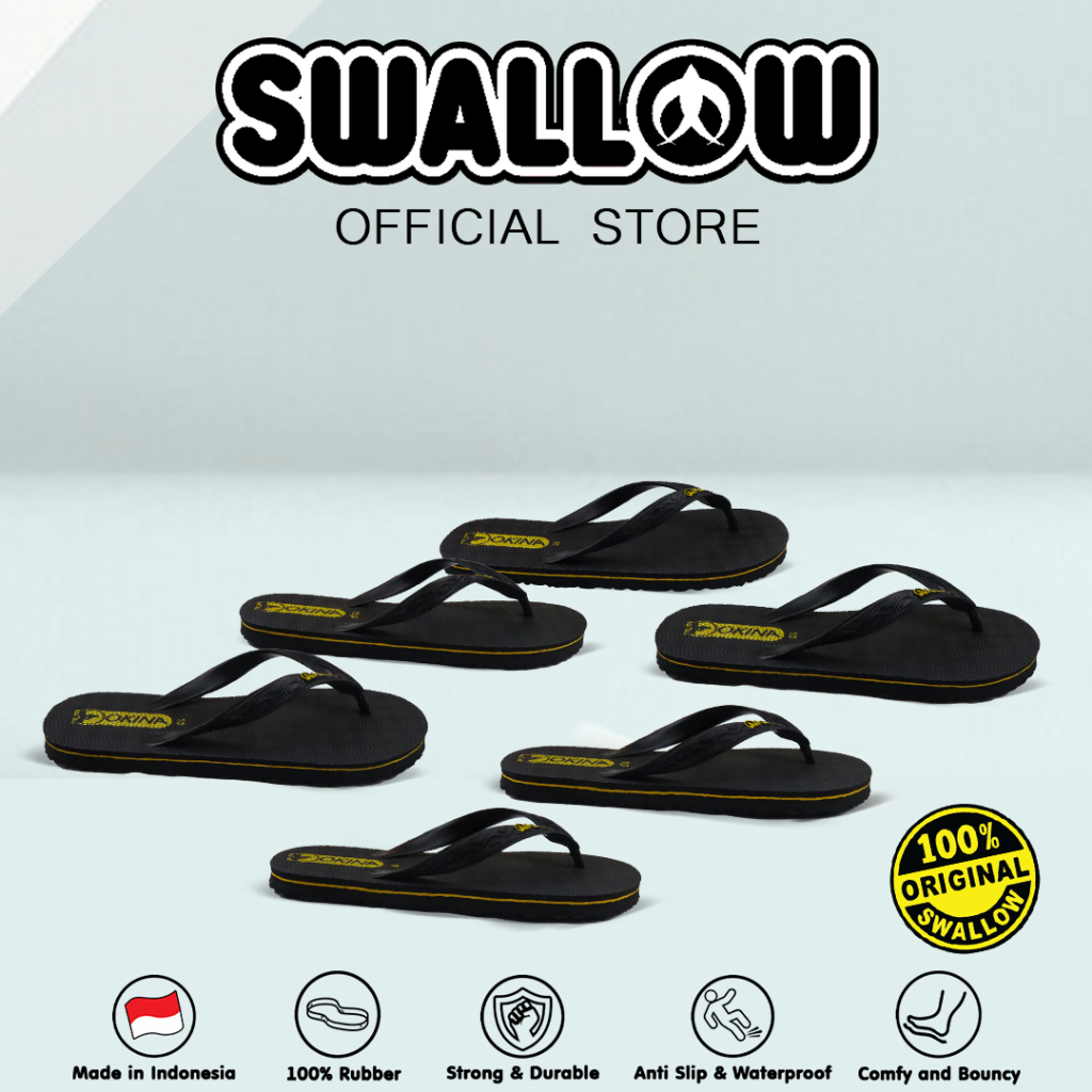 Okina Sandal Jepit Black Nova 02 - Sendal Karet Dewasa Wanita Pria Anti Selip
