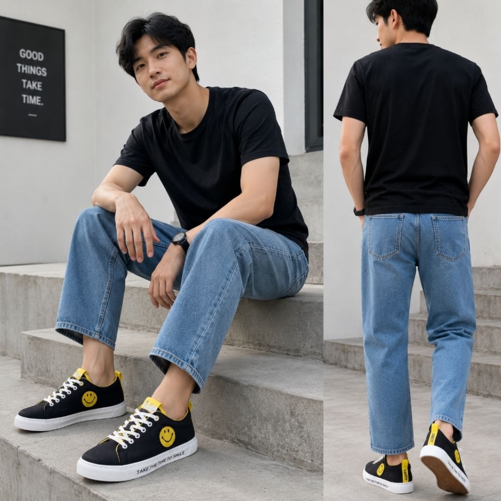 OBERMAIN SEPATU CANVAS SMILEY EDISI 50TH LACE UP BARU ASLI ORIGINAL