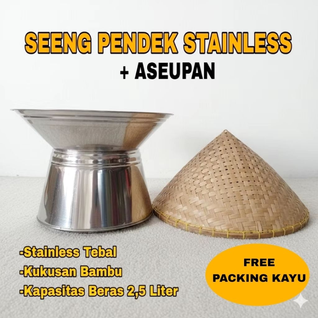 DANDANG KUKUS / Seeng pendek Stainless Tebal + Kukusan Bambu