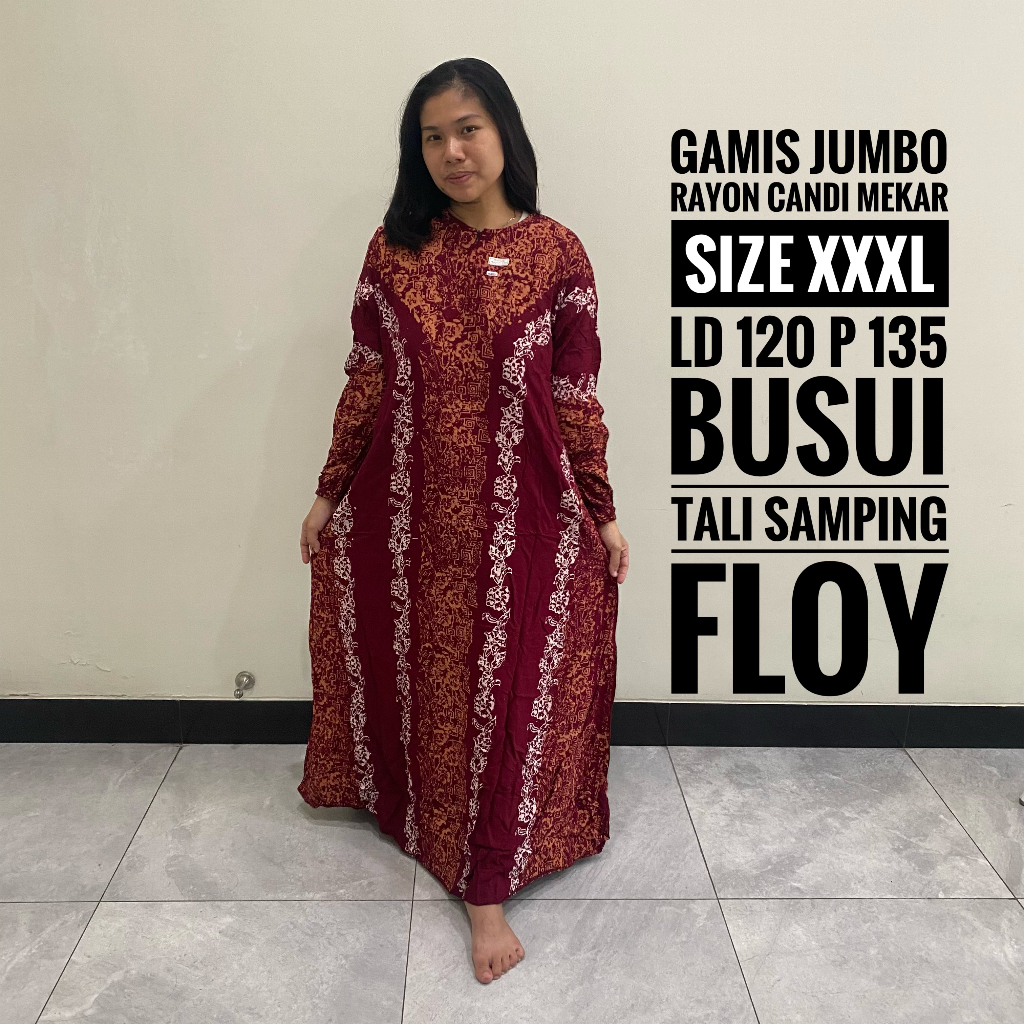 Gamis Wanita Jumbo Baju Muslimah Terbaru XXXL Modern Kekinian Motif Batik Abstrak Rayon Ori Candi Me