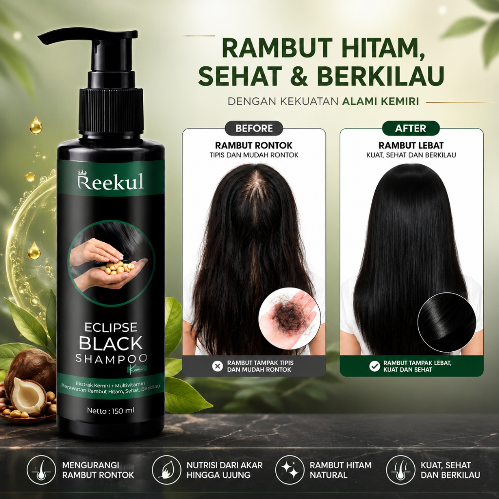 Herbal Shampoo Uban Reekul Eclipse Black Anti Uban Anti Uban Anti Uban Beruban Penumbuh Rambut Anti