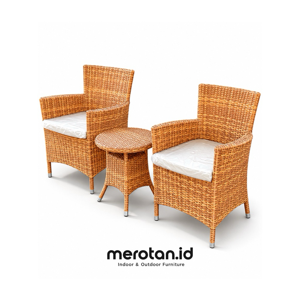 Merotan ID - Set Kursi Teras Anyaman Rotan Sintetis / Kursi Cafe Outdoor Anyaman Rotan Sintetis