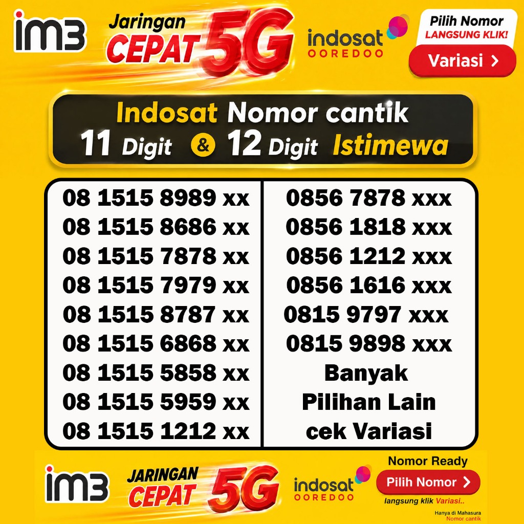 Indosat Ooredoo Nomor cantik 5G kuota 3Gb 11 Digit dan 12 Digit Istimewa