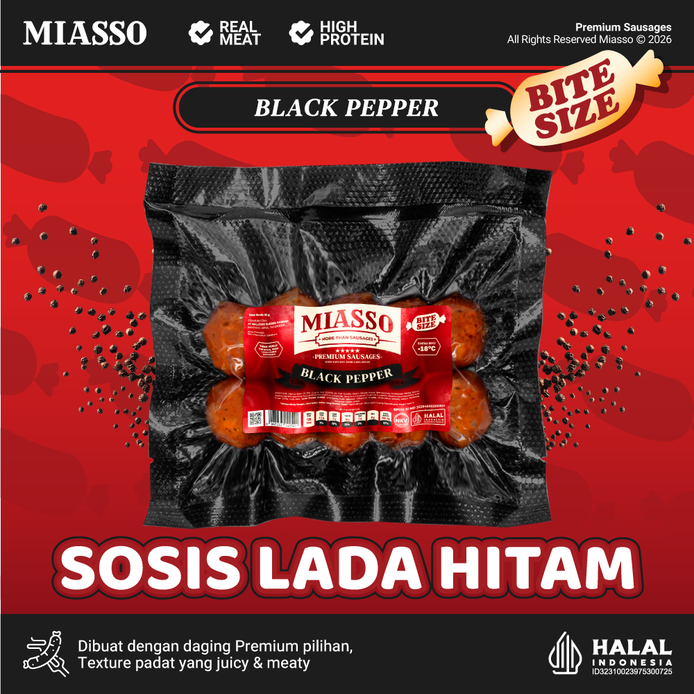 MIASSO BLACKPEPPER Bite – Sosis Premium Halal | Frozen Food Viral & Cemilan Kekinian