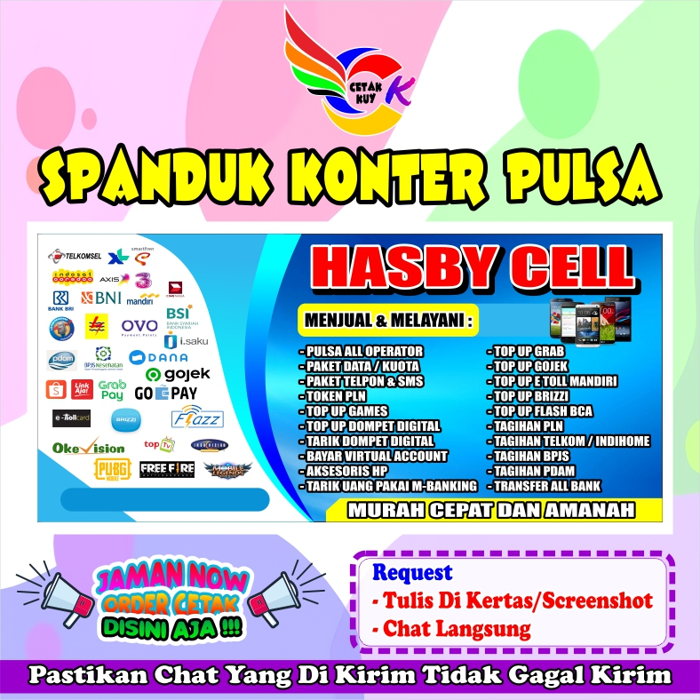 Spanduk banner Jual pulsa dan konter pulsa murah bisa custom / Banner konter pulsa Terbaru bisa COD