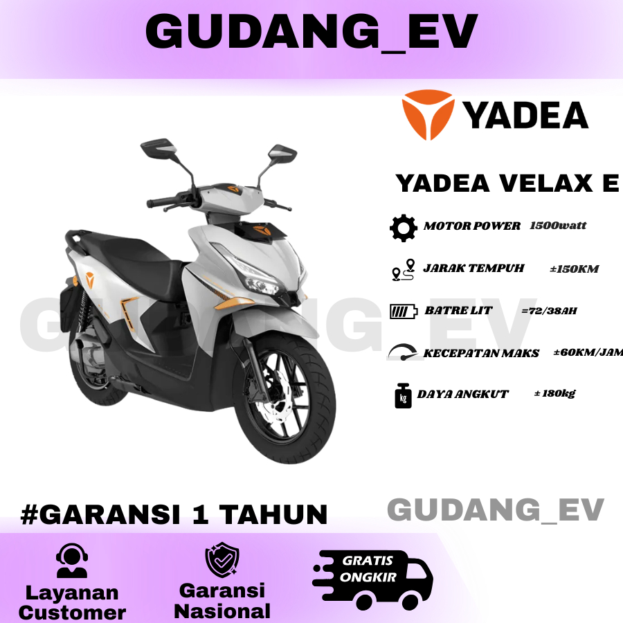 Yadea Velax E Motor Listrik Electric Vehicle EV 2000W Garansi 2 Tahun