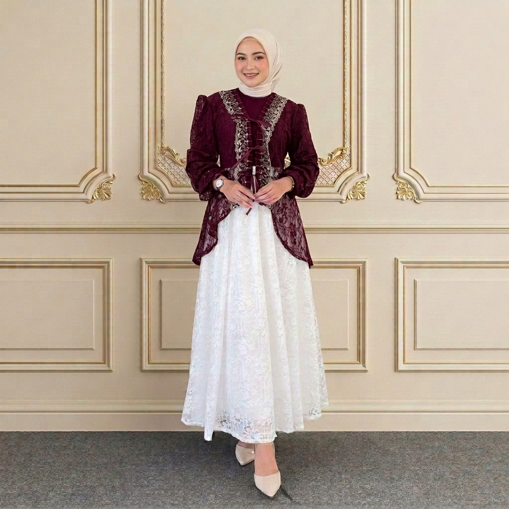 Outer Brokat Cardigan Lengan Panjang Outer Brokat Renda Keondangan Mewah