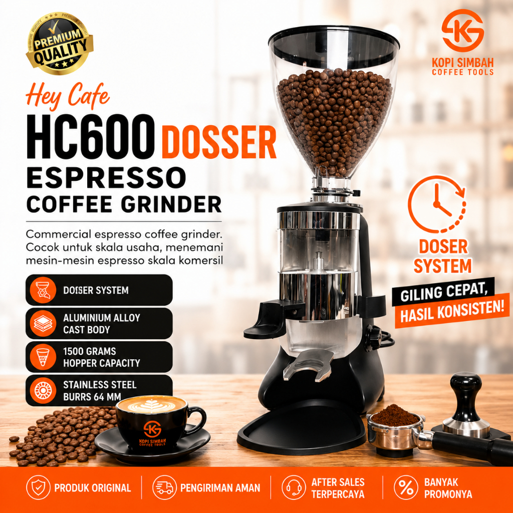 Commercial Electric Coffee Grinder HEYCAFE HC600S Doser Alat Penggiling Biji Kopi Hey Cafe HC 600 S