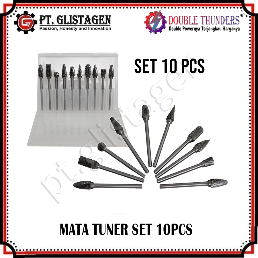 Double Thunders Mata Bor Tuner Set 10Pcs 3 MM X 6 MM Mata Tuner Panjang Cuner Carbide Rotary Burr 3m
