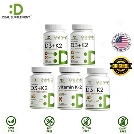 Deal Supplement Vitamin D3 K2 2-1 Complex, Vitamin D3 5000 IU & Vitamin K2 MK7 - 180 & 250 Softgels