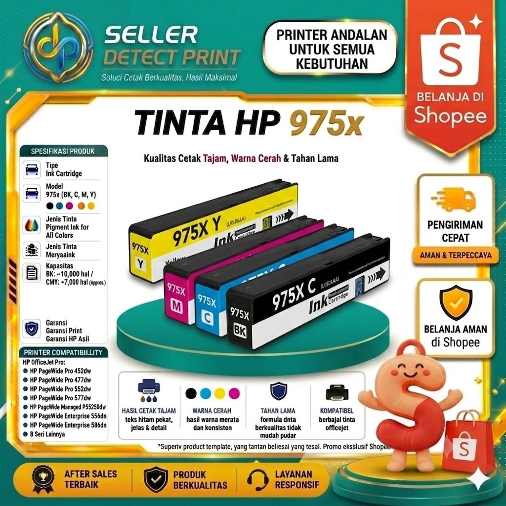 Catridge Tinta Compatible HP 975X Printer HP Pagewide Pro 452dn, 452dw, 477dn, 477dw, 552dw, 577dw