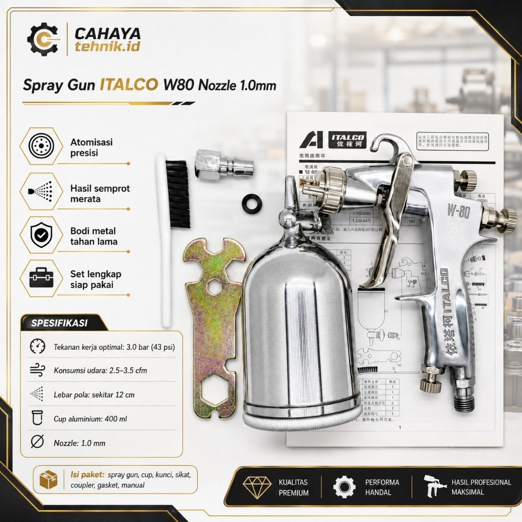 New Spray Gun Italco W80 Nozzle 1.0mm High Quality Cup 400ml