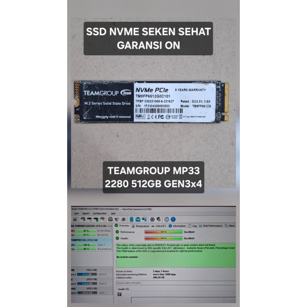 SSD NVME SEKEN GARANSI ON TEAMGROUP MP33 512GB GEN3