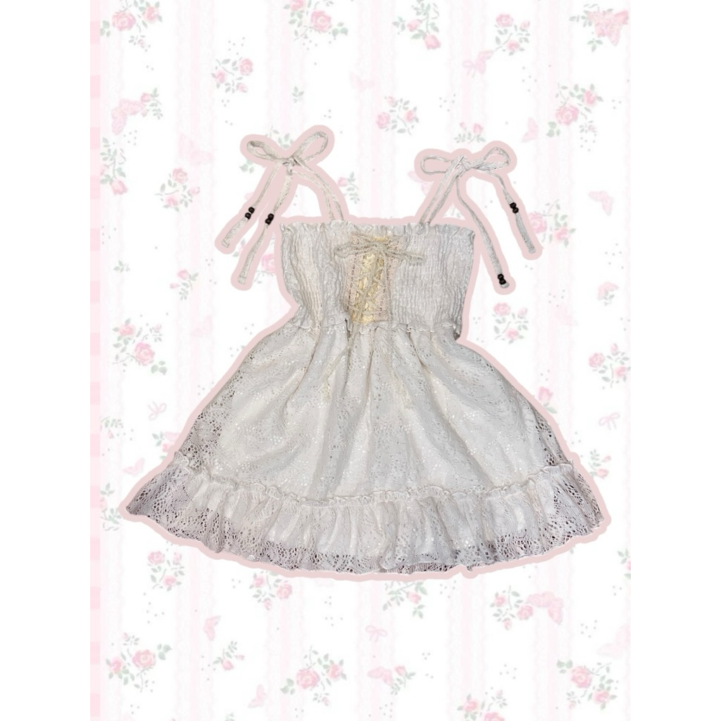 Close up Top Atasan Kemben Kawaii Not Liz Lisa White Brocade Brukat Putih