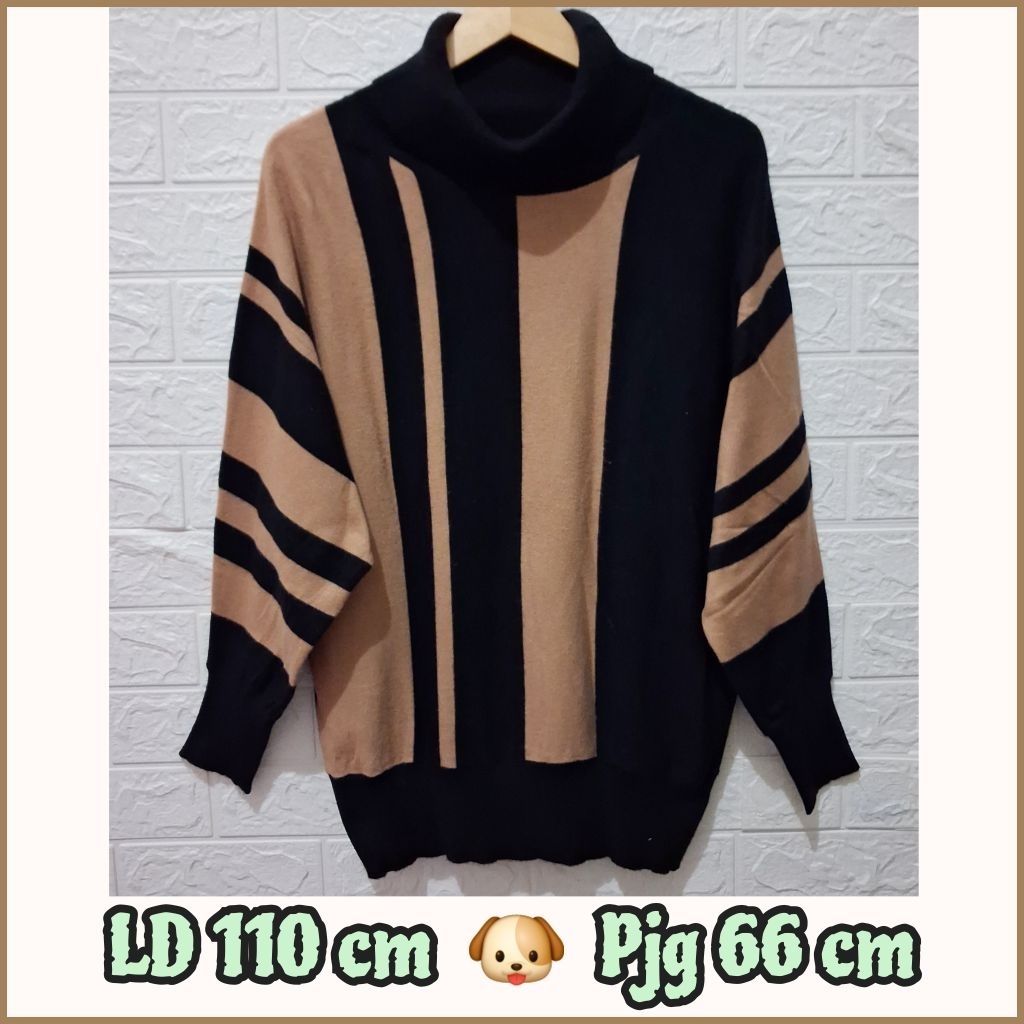 Atasan Rajut Batwing Garis-garis