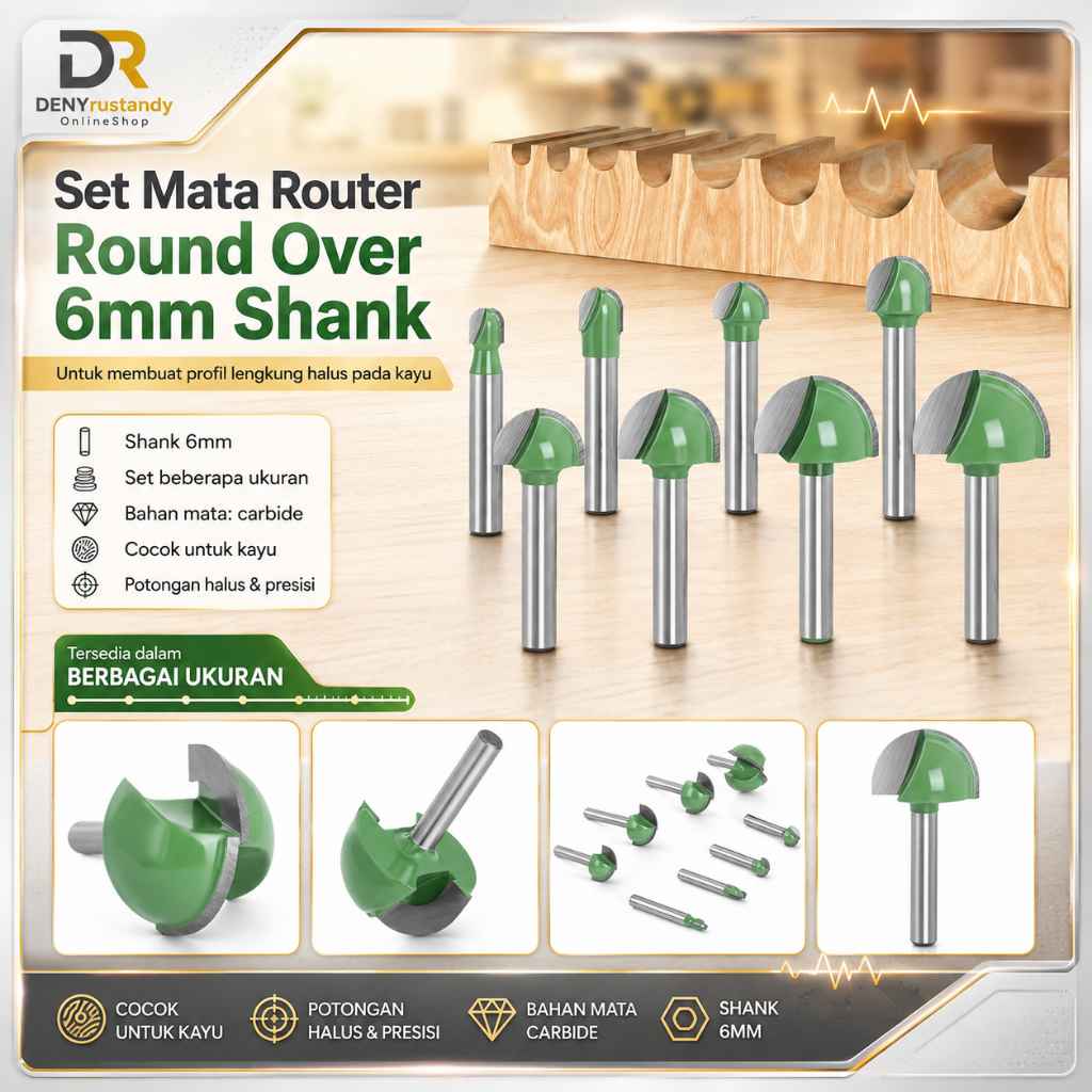 Mata Bor Profil Kayu Round Bit Mata Router Setengah Lingkaran Batang As 6mm