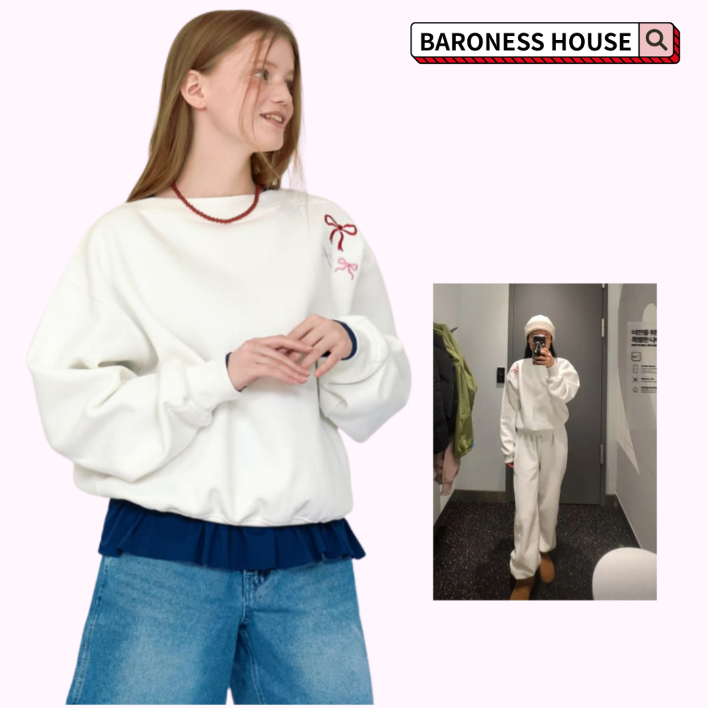 RONRON 3 RIBBON BOATNECK SWEATSHIRTS WHITE