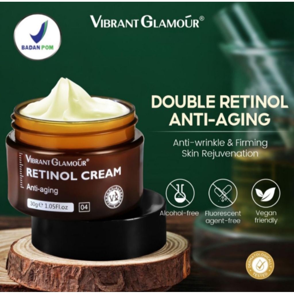 Krim Wajah Retinol Vibrant Glamour 30g - Membantu Mengurangi Kerutan dan Flek Hitam