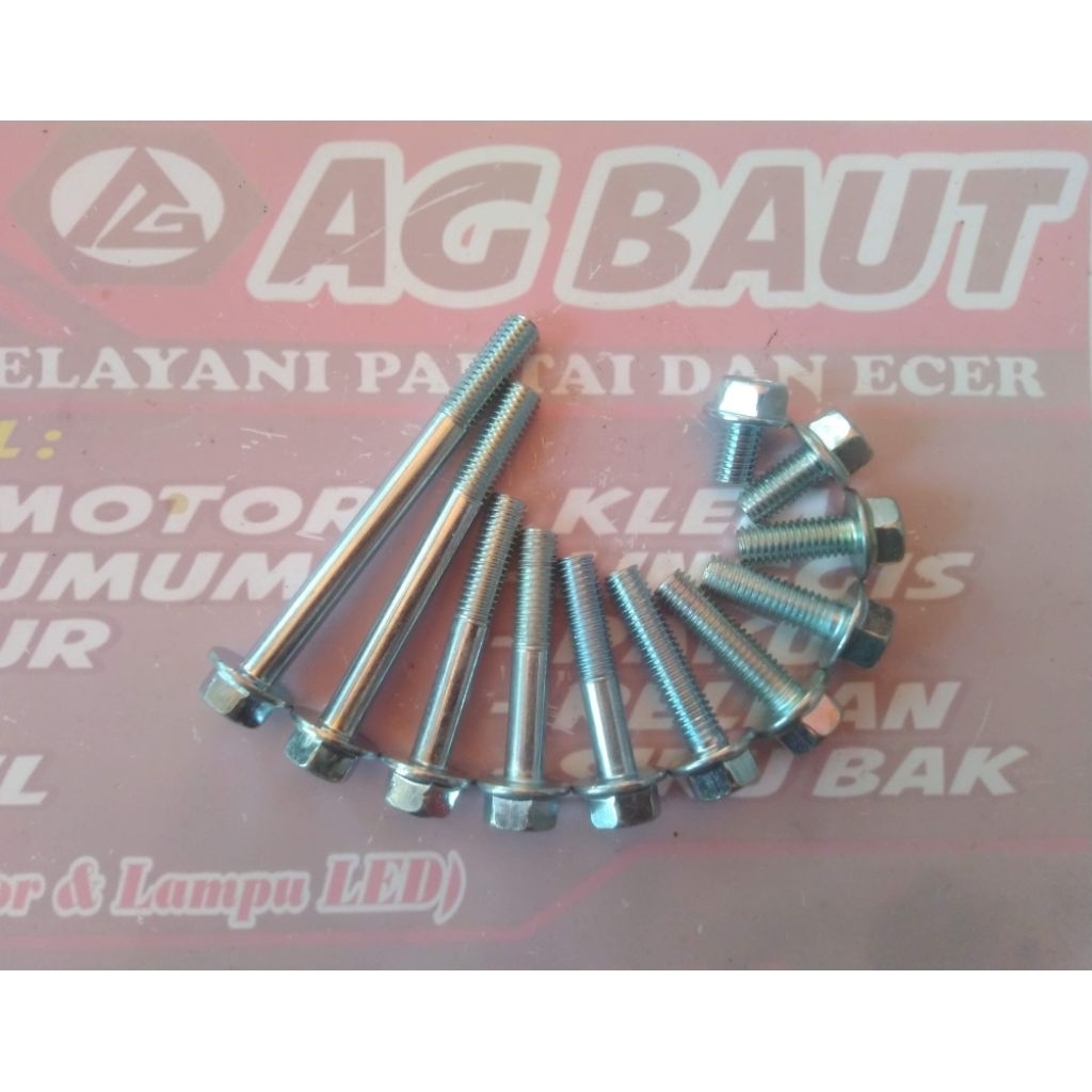 Baut Flange M6x75 Kunci 8 Putih - Baut Blok Mesin / Bak CVT Motor