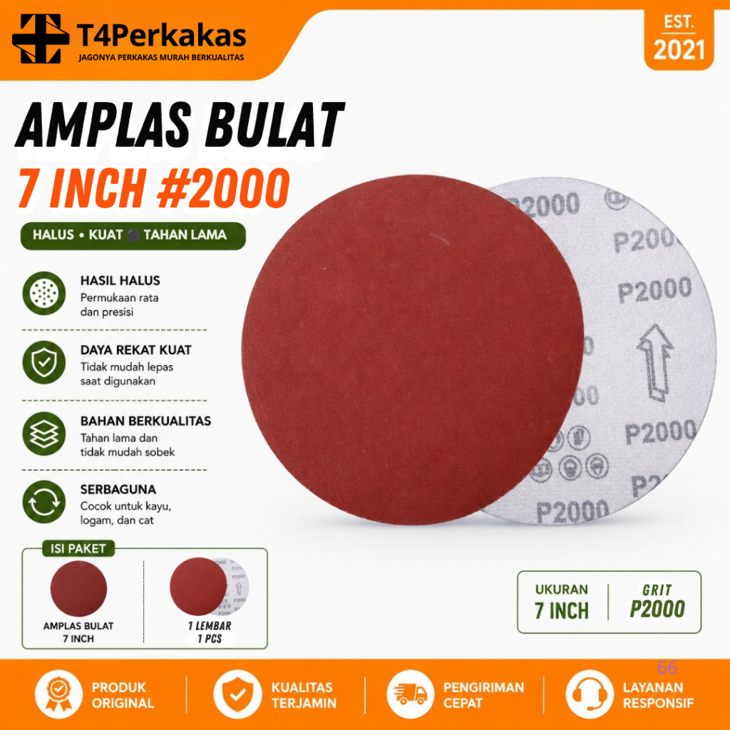 Amplas Bulat 7 Inch Tempel Amplas Poles 18 CM - Grit 2000